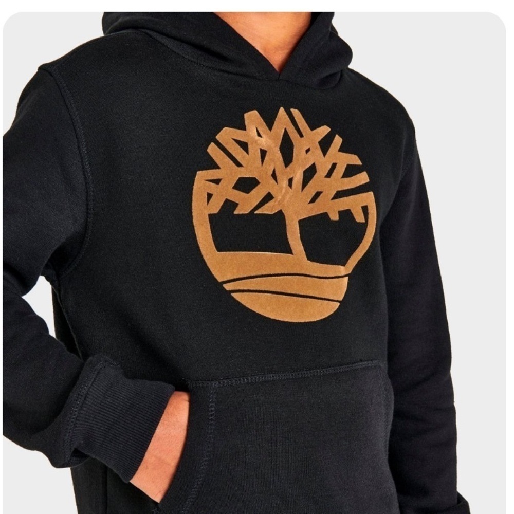 Timberland Boys Smith Logo Black Gold Pullover Hoodie Hooded Sweatshirt Size 4